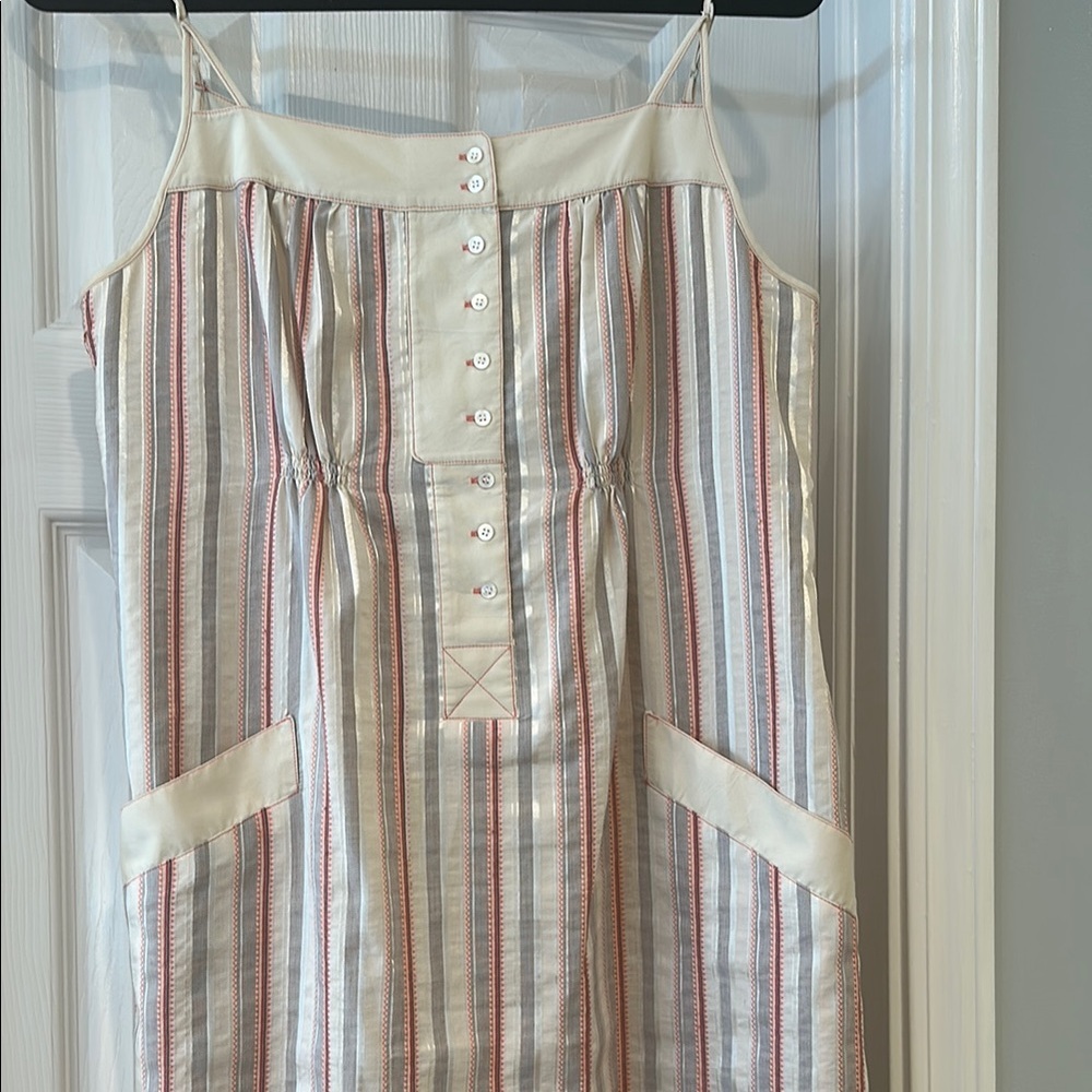 BCBGMaxAzria Tan and Cream Sheath Midi Dress